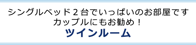 >シングルベッド2台でいっぱいのお部屋です。カップルにもお勧め！ツインルーム